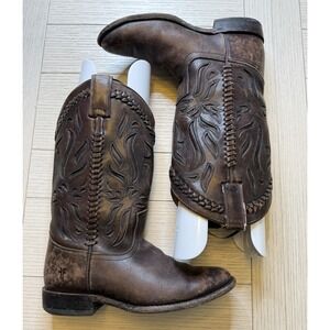 Frye Wyatt Overlay Brown Leather Western Cowboy Mid Calf Women's‎ Boot Sz 7 B